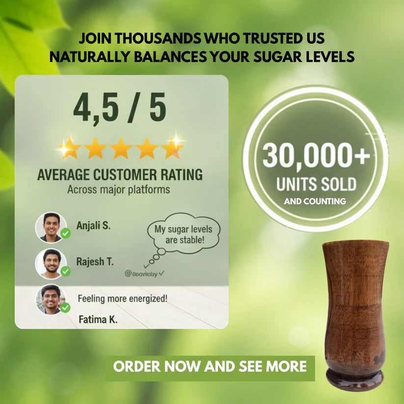 Vijaysar Glass Wooden Tumbler for Diabetes Control BUY 1 GET 2